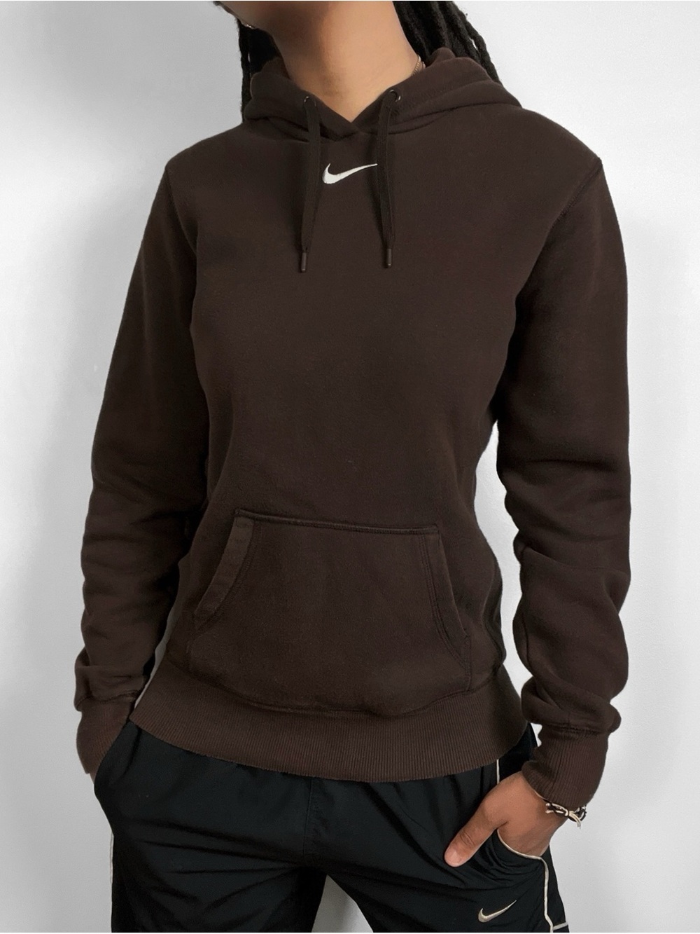 Y2K Rare Nike Center Swoosh Brown Hoodie Womens Sweatshirt Small Vintage